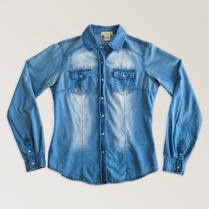 JAPNA Cotton Lightweight Classic Blue Shirt, Long Sleeve Casual Shirt, Size S